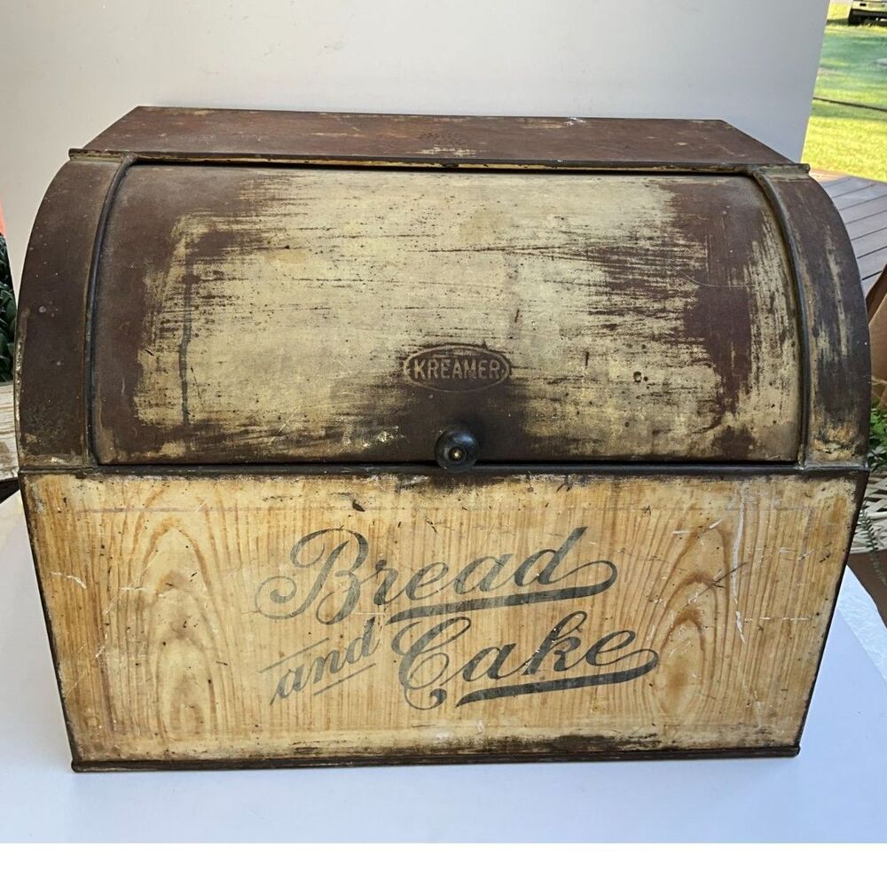 Incredible antique tin Bread and Cake keeper Kreamer brand Primitive bread box